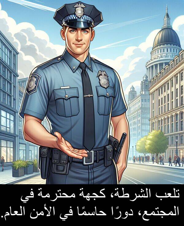 كجهة: تلعب الشرطة، كجهة محترمة في المجتمع، دورًا حاسمًا في الأمن العام.