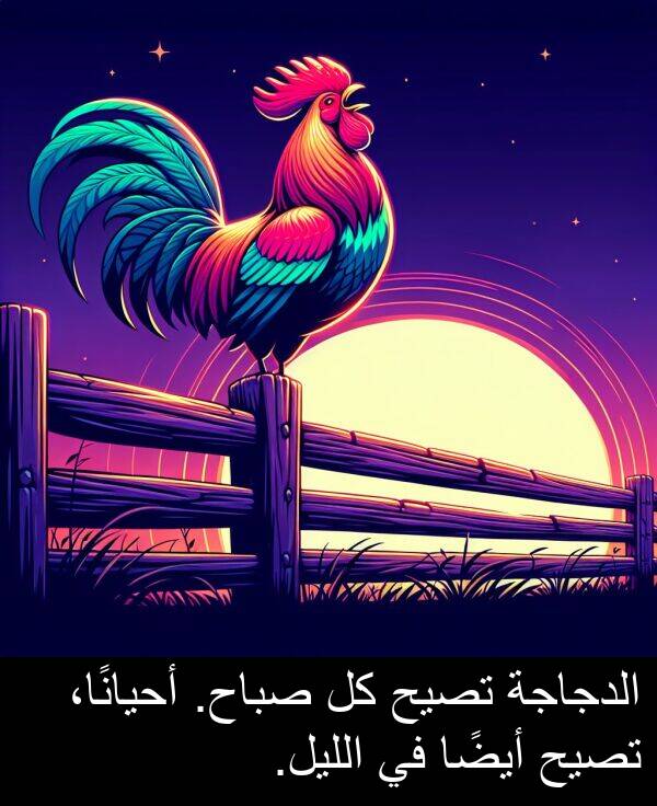 أحيانًا،: الدجاجة تصيح كل صباح. أحيانًا، تصيح أيضًا في الليل.