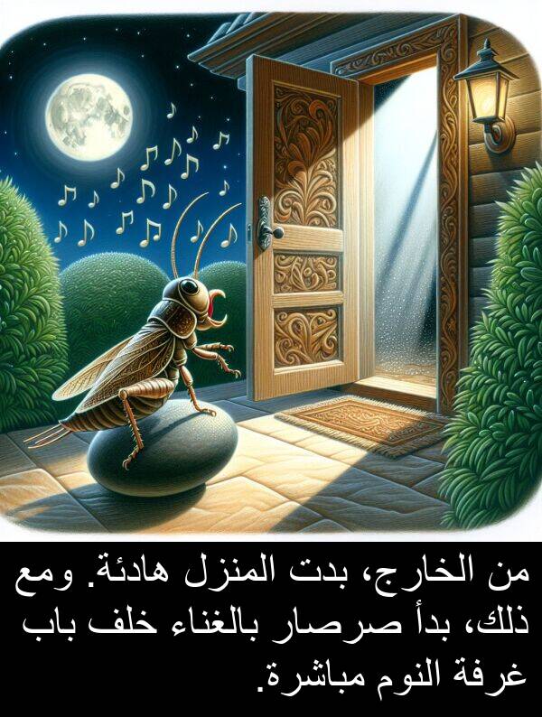 صرصار: من الخارج، بدت المنزل هادئة. ومع ذلك، بدأ صرصار بالغناء خلف باب غرفة النوم مباشرة.
