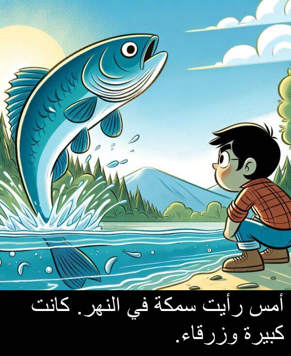 كبيرة: أمس رأيت سمكة في النهر. كانت كبيرة وزرقاء.