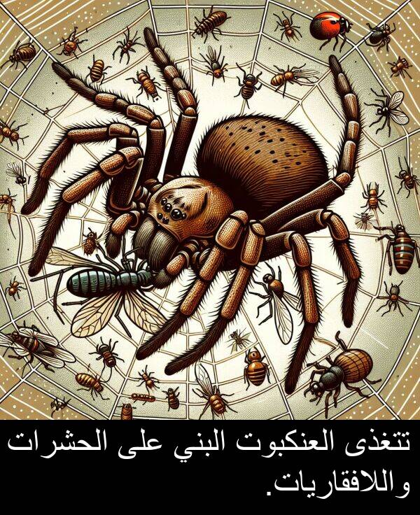 تتغذى: تتغذى العنكبوت البني على الحشرات واللافقاريات.
