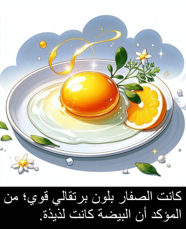 لذيذة: كانت الصفار بلون برتقالي قوي؛ من المؤكد أن البيضة كانت لذيذة.