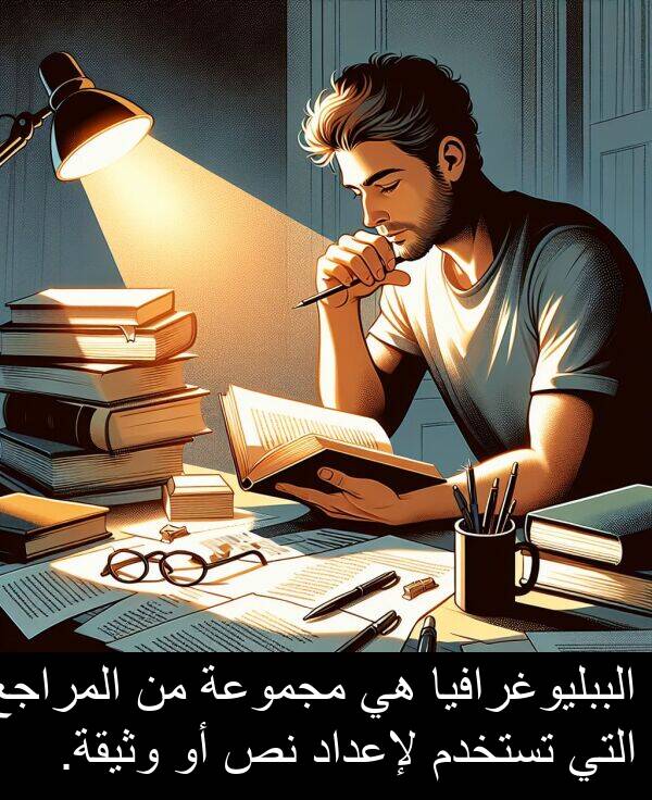 لإعداد: الببليوغرافيا هي مجموعة من المراجع التي تستخدم لإعداد نص أو وثيقة.