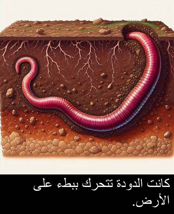 تتحرك: كانت الدودة تتحرك ببطء على الأرض.