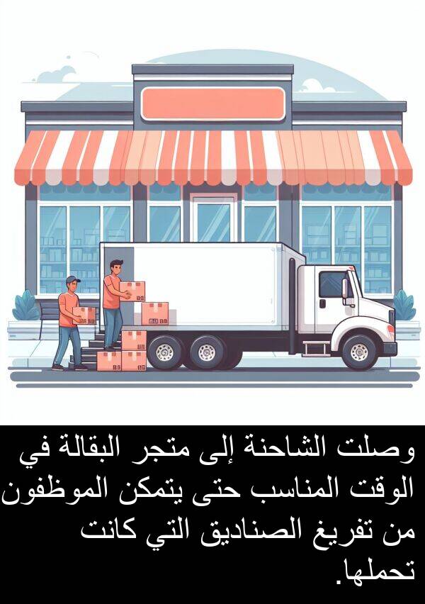 يتمكن: وصلت الشاحنة إلى متجر البقالة في الوقت المناسب حتى يتمكن الموظفون من تفريغ الصناديق التي كانت تحملها.