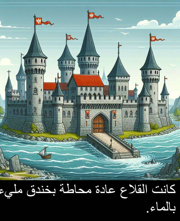 عادة: كانت القلاع عادة محاطة بخندق مليء بالماء.