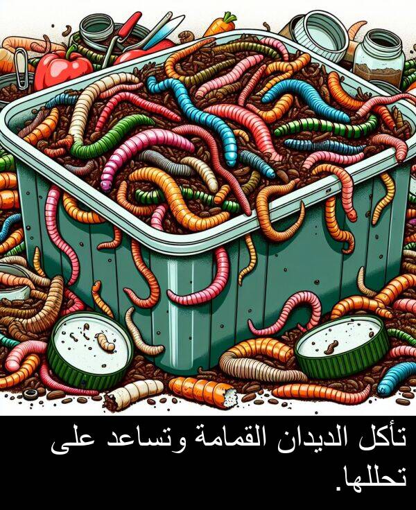 تحللها: تأكل الديدان القمامة وتساعد على تحللها.
