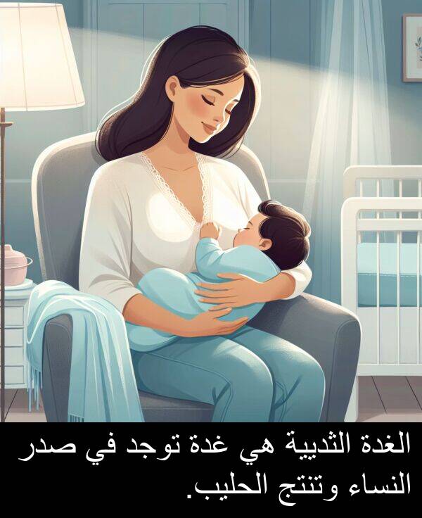 غدة: الغدة الثديية هي غدة توجد في صدر النساء وتنتج الحليب.
