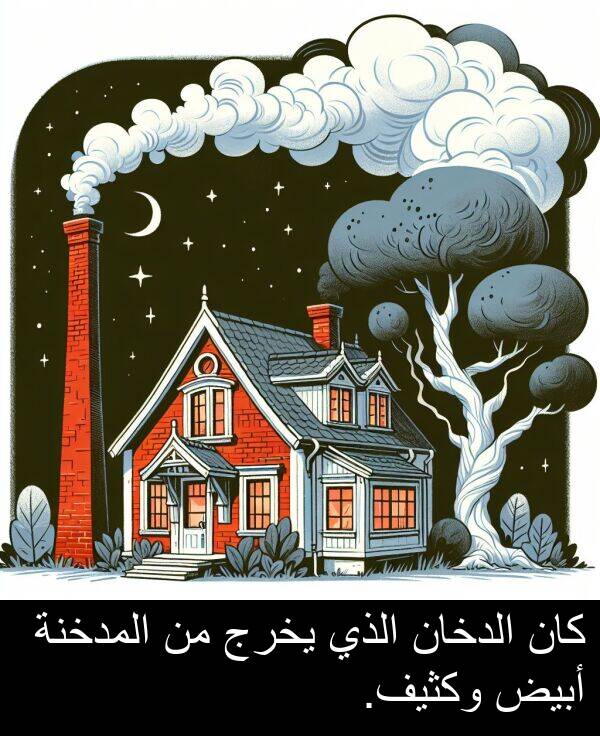 يخرج: كان الدخان الذي يخرج من المدخنة أبيض وكثيف.