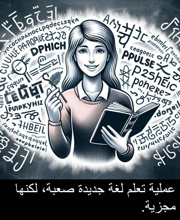 صعبة،: عملية تعلم لغة جديدة صعبة، لكنها مجزية.