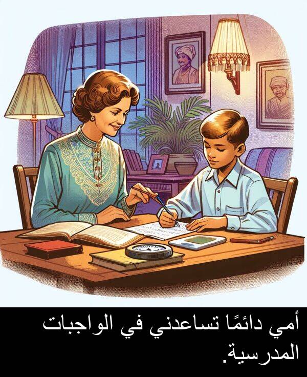 دائمًا: أمي دائمًا تساعدني في الواجبات المدرسية.