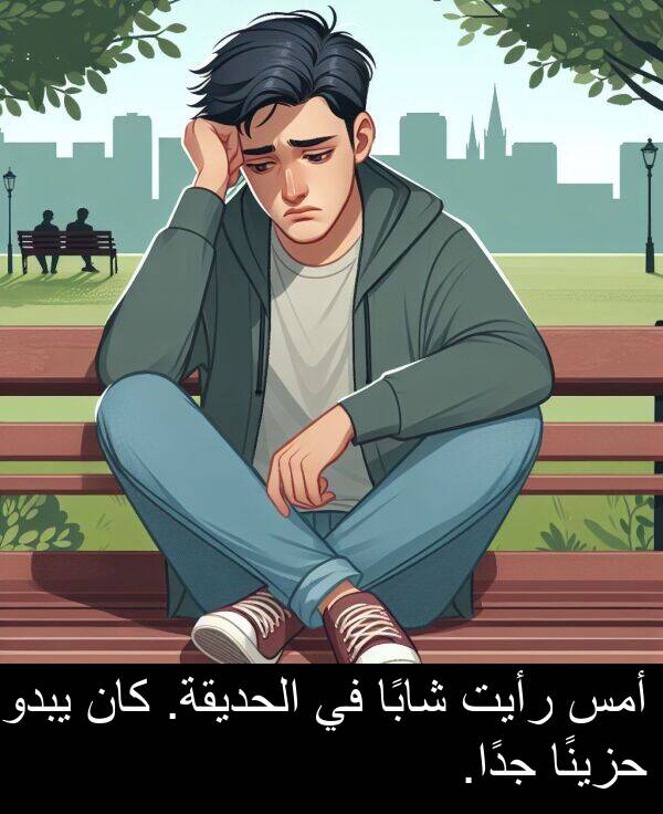 شابًا: أمس رأيت شابًا في الحديقة. كان يبدو حزينًا جدًا.