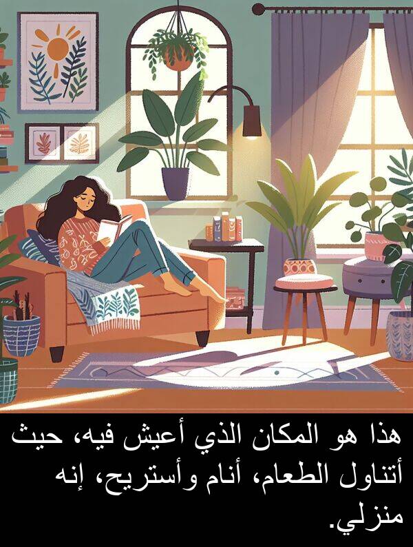 إنه: هذا هو المكان الذي أعيش فيه، حيث أتناول الطعام، أنام وأستريح، إنه منزلي.