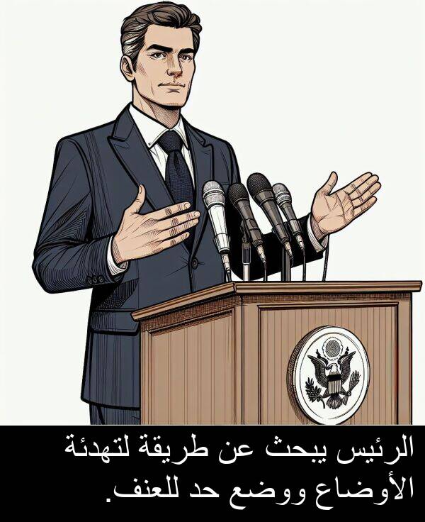 لتهدئة: الرئيس يبحث عن طريقة لتهدئة الأوضاع ووضع حد للعنف.