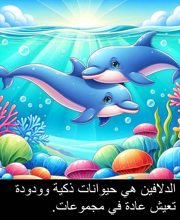 ذكية: الدلافين هي حيوانات ذكية وودودة تعيش عادة في مجموعات.