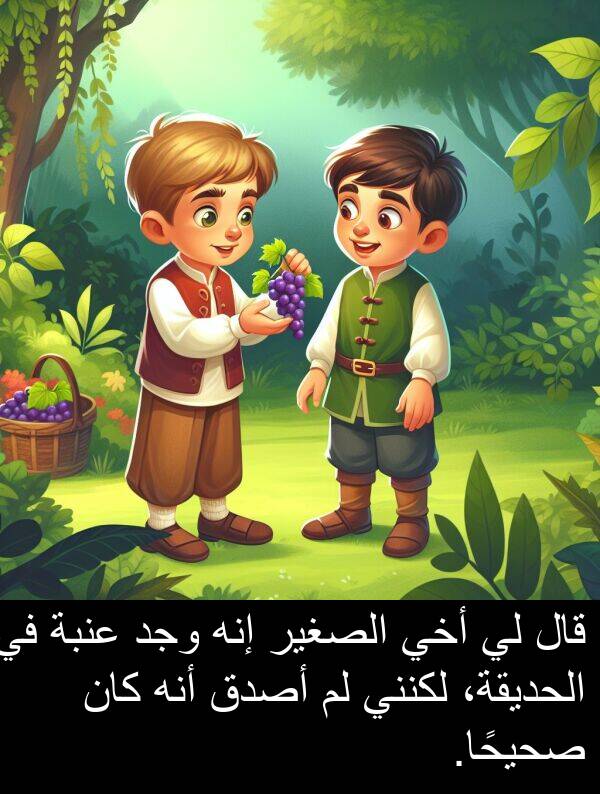 إنه: قال لي أخي الصغير إنه وجد عنبة في الحديقة، لكنني لم أصدق أنه كان صحيحًا.