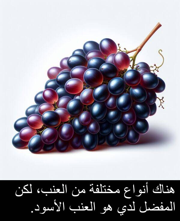 لدي: هناك أنواع مختلفة من العنب، لكن المفضل لدي هو العنب الأسود.