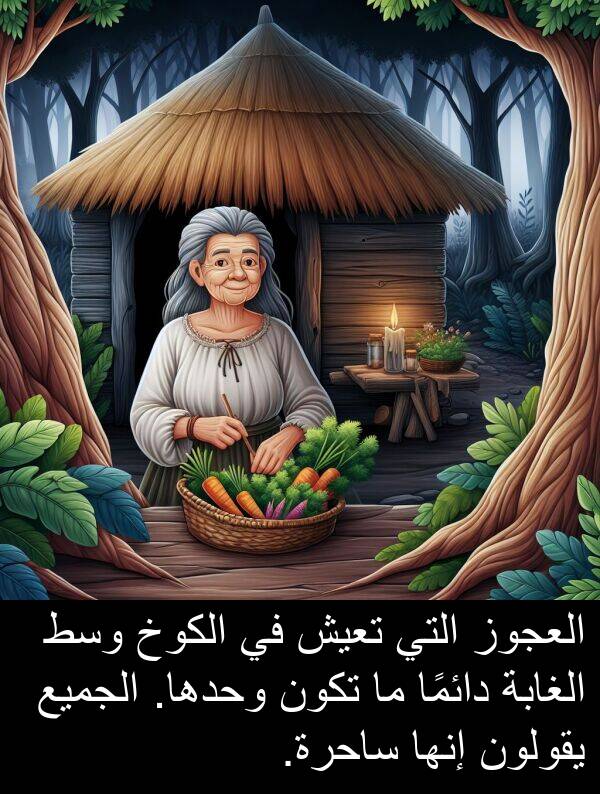 ساحرة: العجوز التي تعيش في الكوخ وسط الغابة دائمًا ما تكون وحدها. الجميع يقولون إنها ساحرة.