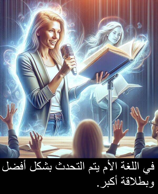 يتم: في اللغة الأم يتم التحدث بشكل أفضل وبطلاقة أكبر.