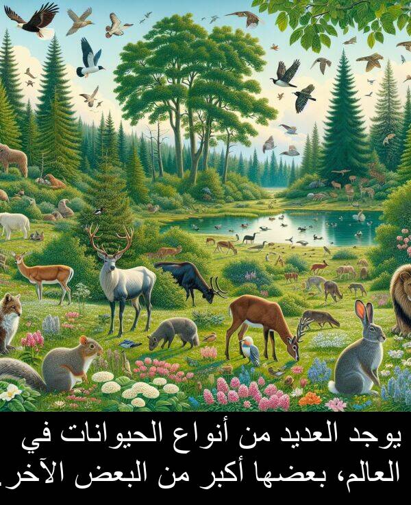 الآخر: يوجد العديد من أنواع الحيوانات في العالم، بعضها أكبر من البعض الآخر.