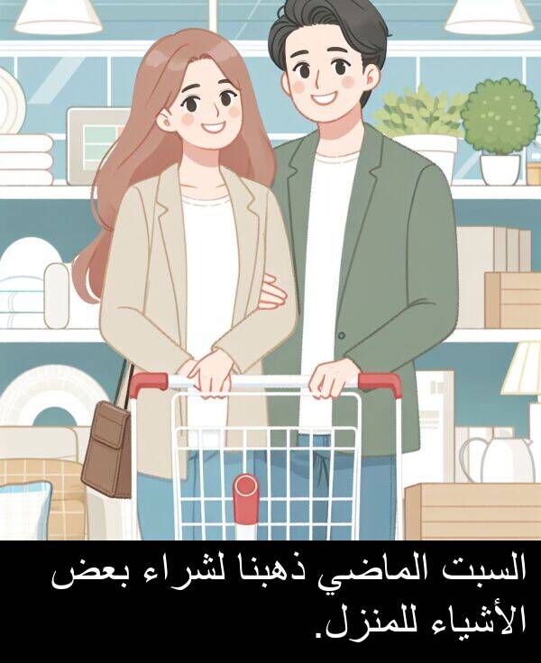 ذهبنا: السبت الماضي ذهبنا لشراء بعض الأشياء للمنزل.