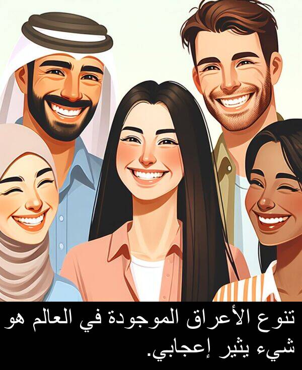 شيء: تنوع الأعراق الموجودة في العالم هو شيء يثير إعجابي.