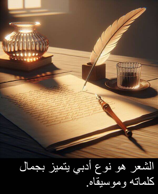 أدبي: الشعر هو نوع أدبي يتميز بجمال كلماته وموسيقاه.