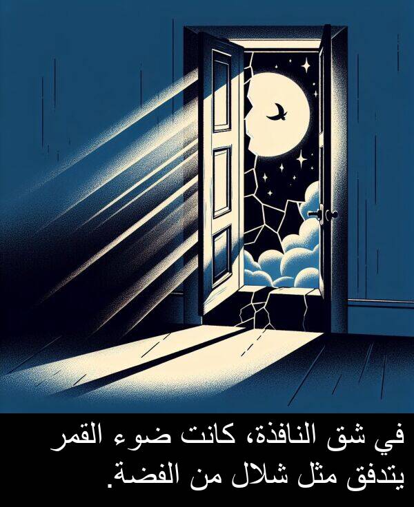 يتدفق: في شق النافذة، كانت ضوء القمر يتدفق مثل شلال من الفضة.