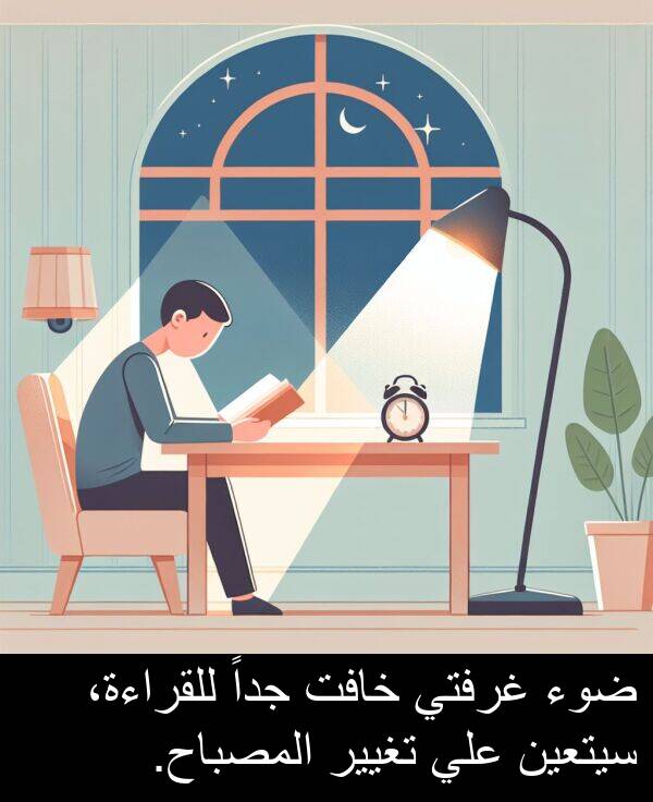 خافت: ضوء غرفتي خافت جداً للقراءة، سيتعين علي تغيير المصباح.