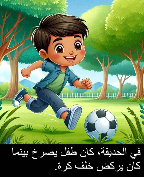 خلف: في الحديقة، كان طفل يصرخ بينما كان يركض خلف كرة.