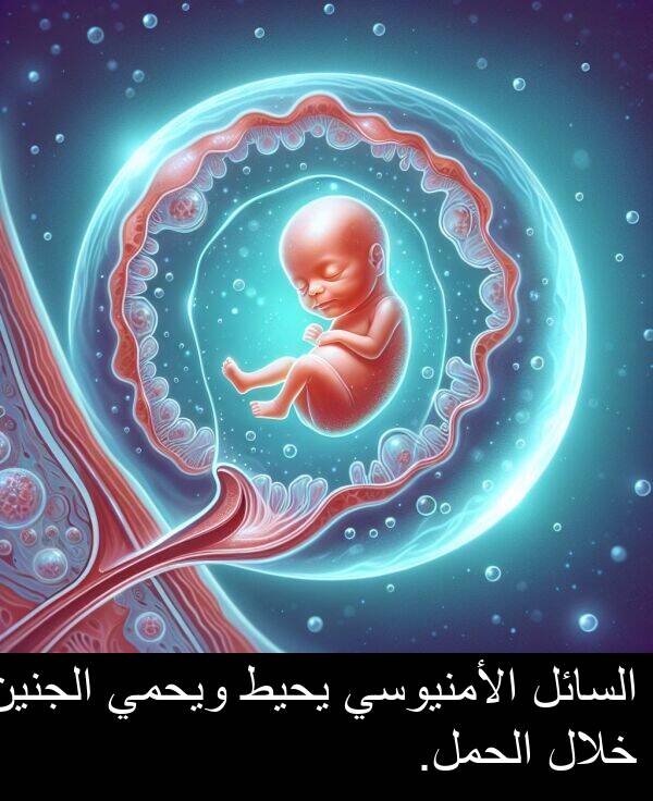 يحيط: السائل الأمنيوسي يحيط ويحمي الجنين خلال الحمل.
