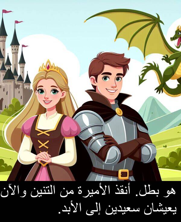 والآن: هو بطل. أنقذ الأميرة من التنين والآن يعيشان سعيدين إلى الأبد.