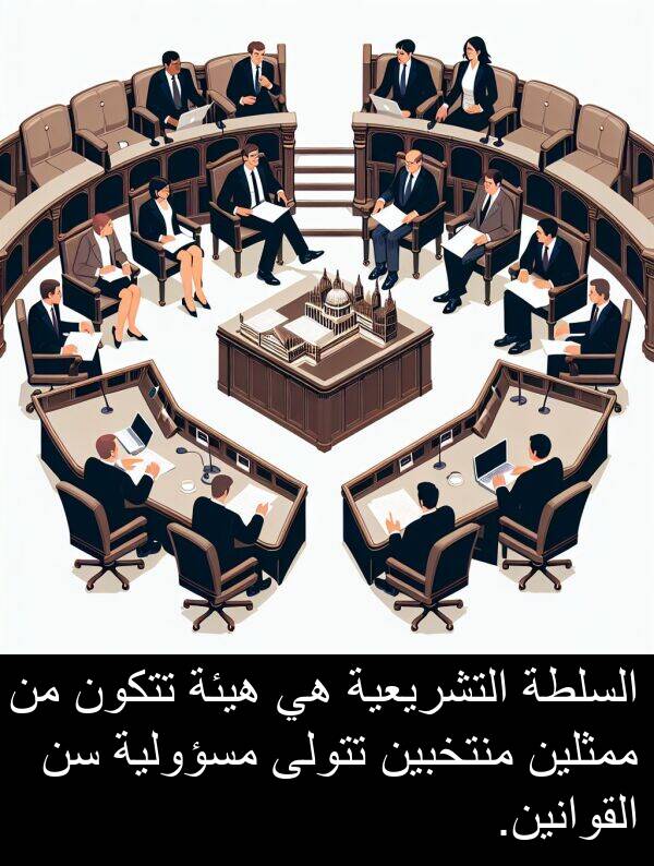 هيئة: السلطة التشريعية هي هيئة تتكون من ممثلين منتخبين تتولى مسؤولية سن القوانين.