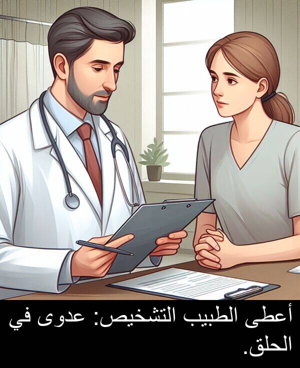 عدوى: أعطى الطبيب التشخيص: عدوى في الحلق.
