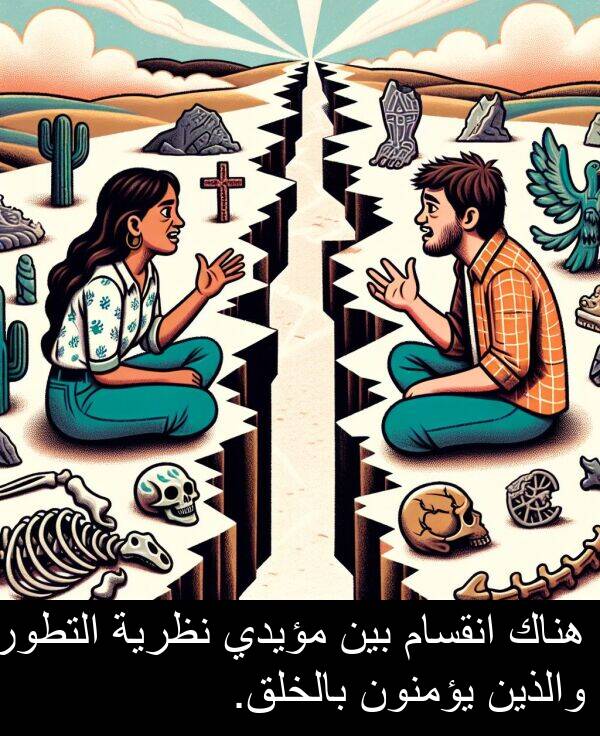 يؤمنون: هناك انقسام بين مؤيدي نظرية التطور والذين يؤمنون بالخلق.