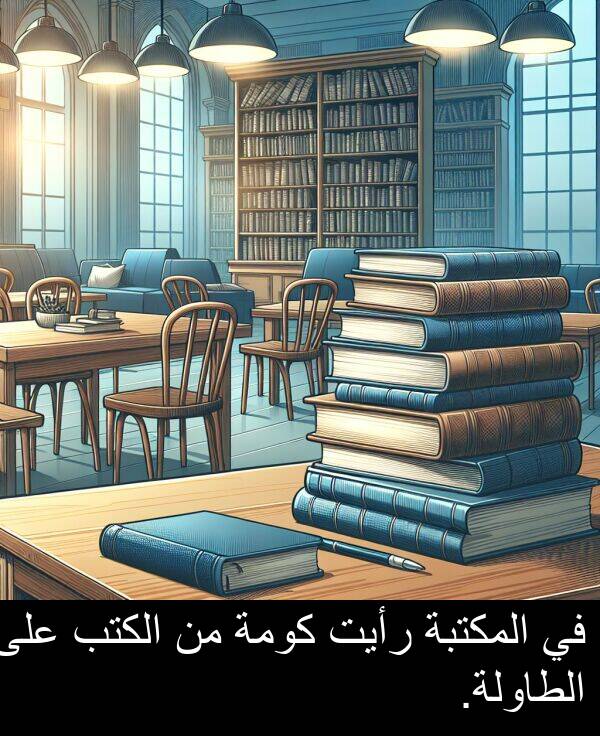 كومة: في المكتبة رأيت كومة من الكتب على الطاولة.