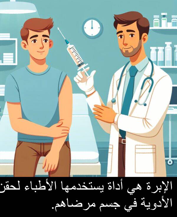 لحقن: الإبرة هي أداة يستخدمها الأطباء لحقن الأدوية في جسم مرضاهم.