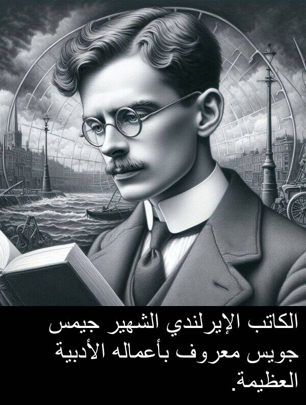 بأعماله: الكاتب الإيرلندي الشهير جيمس جويس معروف بأعماله الأدبية العظيمة.