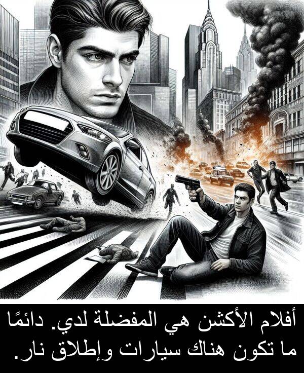 وإطلاق: أفلام الأكشن هي المفضلة لدي. دائمًا ما تكون هناك سيارات وإطلاق نار.