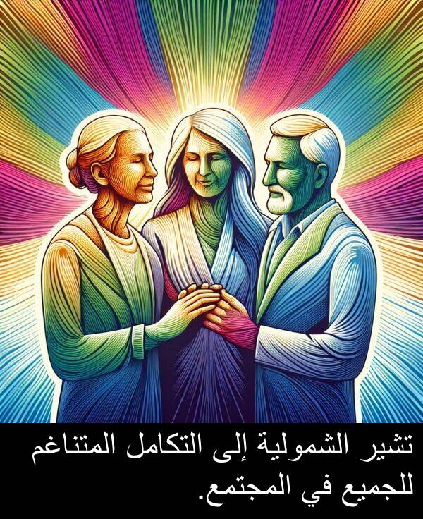 للجميع: تشير الشمولية إلى التكامل المتناغم للجميع في المجتمع.