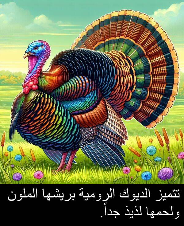 لذيذ: تتميز الديوك الرومية بريشها الملون ولحمها لذيذ جداً.