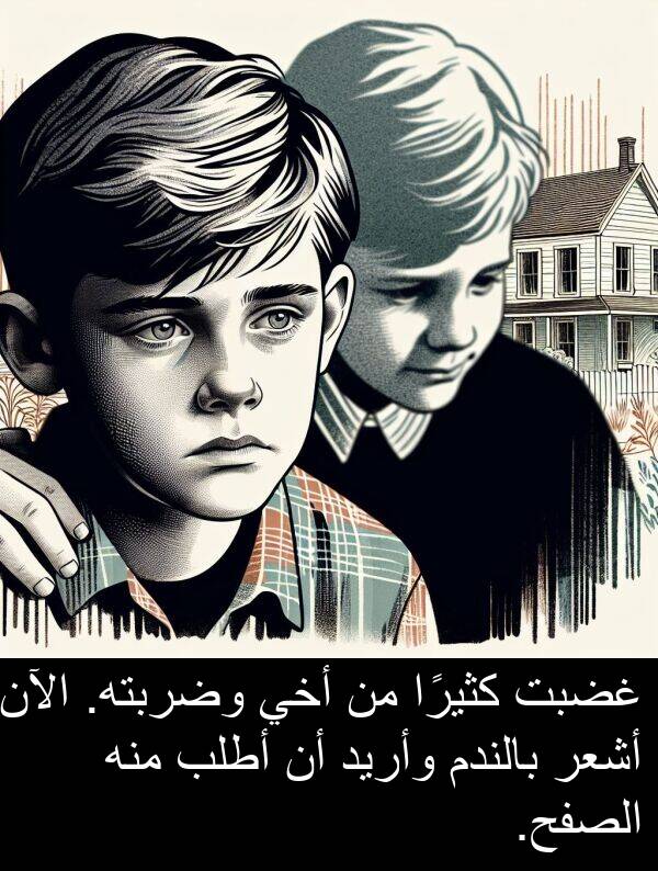 غضبت: غضبت كثيرًا من أخي وضربته. الآن أشعر بالندم وأريد أن أطلب منه الصفح.