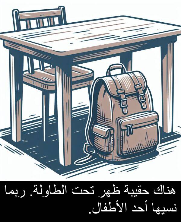 أحد: هناك حقيبة ظهر تحت الطاولة. ربما نسيها أحد الأطفال.