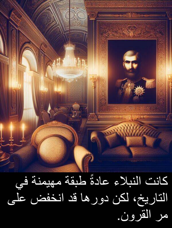 طبقة: كانت النبلاء عادةً طبقة مهيمنة في التاريخ، لكن دورها قد انخفض على مر القرون.