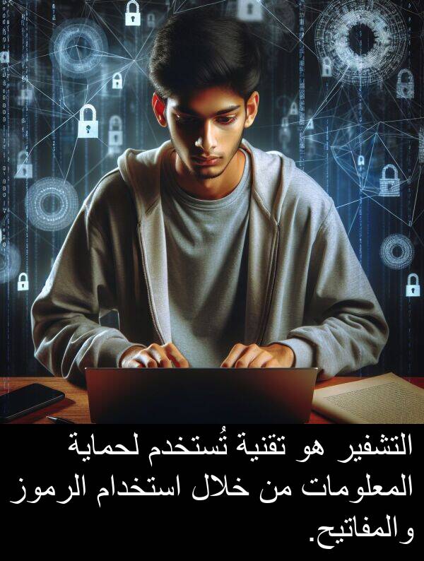 لحماية: التشفير هو تقنية تُستخدم لحماية المعلومات من خلال استخدام الرموز والمفاتيح.