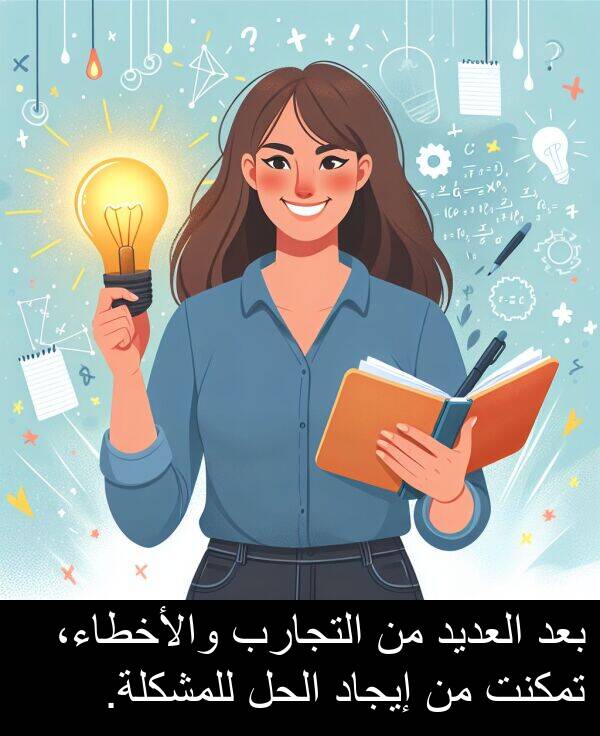 والأخطاء،: بعد العديد من التجارب والأخطاء، تمكنت من إيجاد الحل للمشكلة.