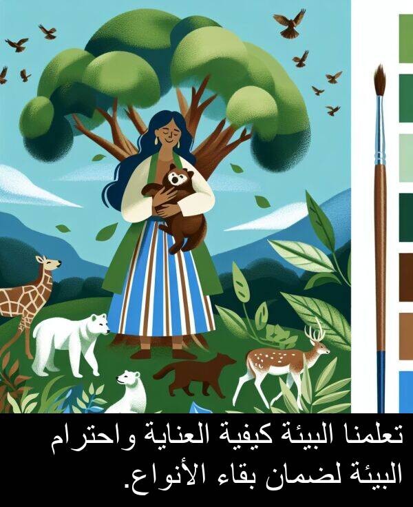 كيفية: تعلمنا البيئة كيفية العناية واحترام البيئة لضمان بقاء الأنواع.