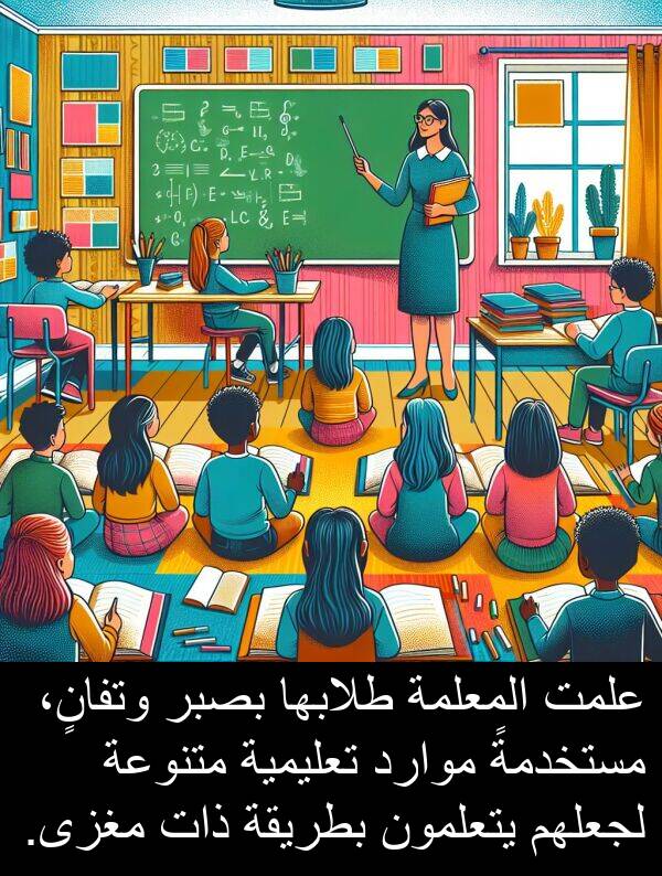 طلابها: علمت المعلمة طلابها بصبر وتفانٍ، مستخدمةً موارد تعليمية متنوعة لجعلهم يتعلمون بطريقة ذات مغزى.