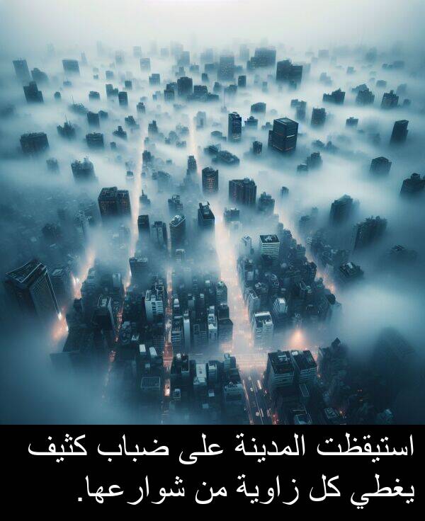 كثيف: استيقظت المدينة على ضباب كثيف يغطي كل زاوية من شوارعها.