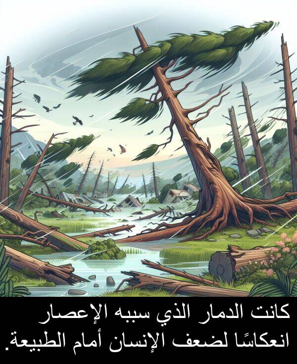 أمام: كانت الدمار الذي سببه الإعصار انعكاسًا لضعف الإنسان أمام الطبيعة.